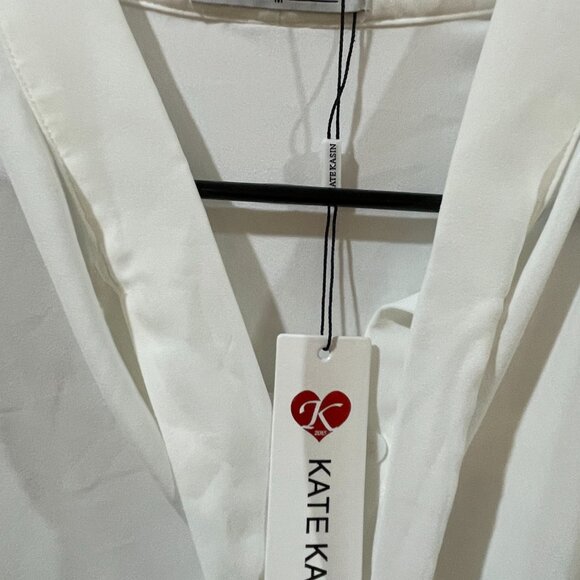 Kate Kasin Long Sleeve Sheer Mesh Pointelle Bodysuit Pussybow Necktie Size Med - Picture 5 of 10